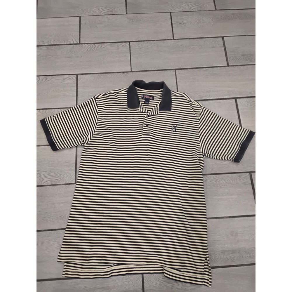PGA TOUR‎ Mens Striped Polo Shirt Navy White Classic Golf Casual Size L